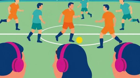 Slechtziende voetbalsupporters met koptelefoon op