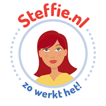 Logo steffie.nl. Steffie is een vrouw met halflange rode haren