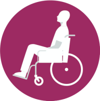 Symbool persoon in een rolstoel. Een lichamelijke beperking.