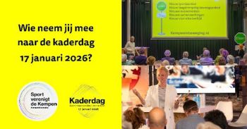 Poster met tekst wie neem jij mee naar de kaderdag inclusief logo Kempen in beweging