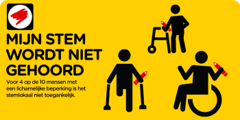 Verkiezingscampagne Mijn stem wordt niet gehoord met 3 symbolen van personen met een beperking