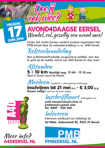 Poster 3e rolstoel wandelevenement (samen wandelen tussen de jeugd Avondvierdaagse)