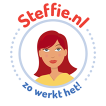 Logo steffie.nl. Steffie is een vrouw met halflange rode haren