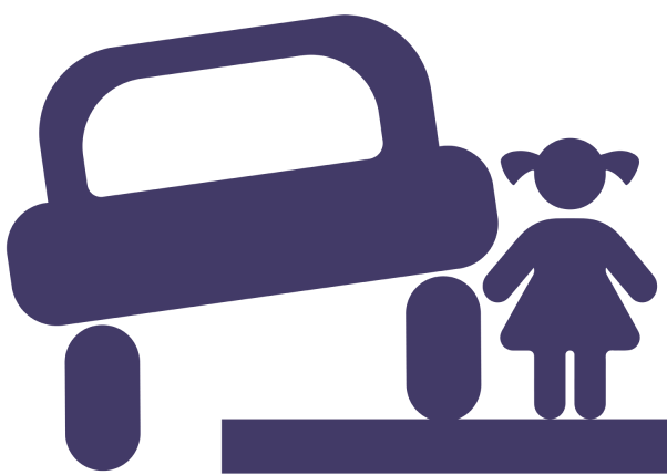 auto deels geparkeerd op de stoep met een kind er naast