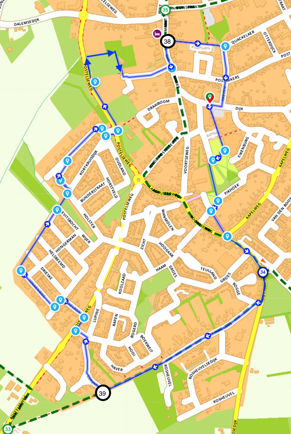 Plattegrond met knooppunten toegankelijk ommetje Eersel