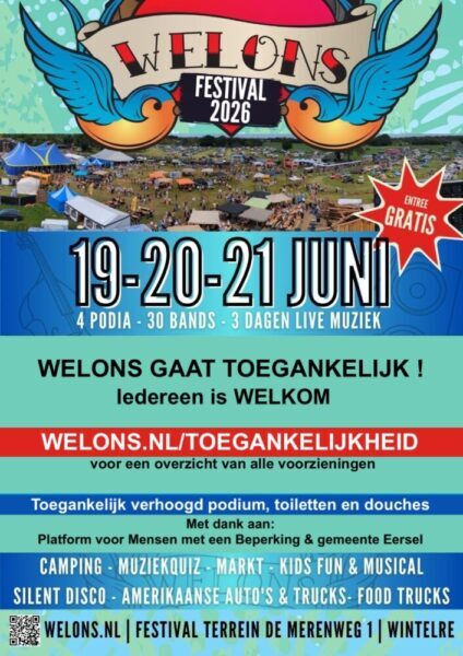 Poster Welons festival te Wintelre gaat toegankelijk. Iedereen is welkom. Voorzieningen voor mensen met een beperking
