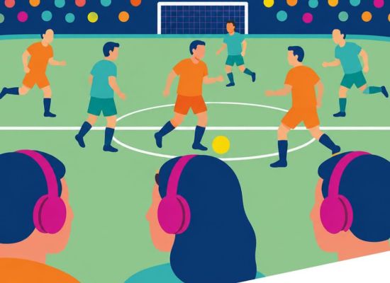 Slechtziende voetbalsupporters met koptelefoon op