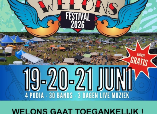 Poster Welons Festival op 19,20 en 21 juni met notitie over extra toegankelijk zijn