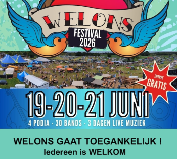 Poster Welons Festival op 19,20 en 21 juni met notitie over extra toegankelijk zijn